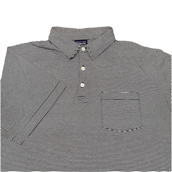 Patagonia Other - Patagonia Black/White Stripe Organic‎ Cotton Short Sleeve Polo Hike Logo Men's L